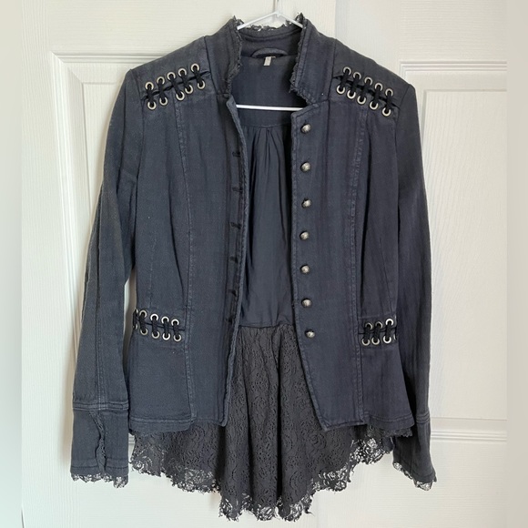FREE PEOPLE VICTORIAN LACE JACKET IN NAVY - Picture 4 of 16